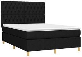 Letto a molle con materasso e led nero 140x190 cm in tessuto