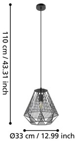 Eglo 43692 - Lampadario su corda STYPE 1xE27/40W/230V nero