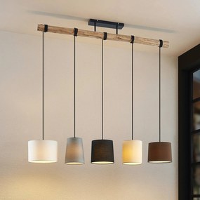 Lampada a sospensione Lindby Amilia, legno, tessuto, a 5 luci, E27