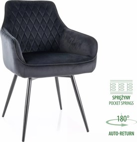Sedia Marlo Velvet in velluto nero – 55x45x88 cm