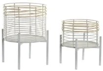 Set di Vasi DKD Home Decor Bianco Naturale Metallo Rattan Quadrato 25 x 25 x 32 cm (2 Unità)