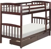 Letto a castello letto doppio con cassetti portaoggetti in legno di pino scuro 90 x 200 per bambini cameretta