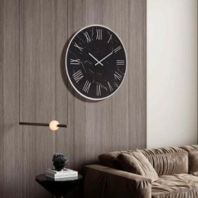 Orologio rotondo D40 cm in kerlite Nero con dettagli Argento BLAISE