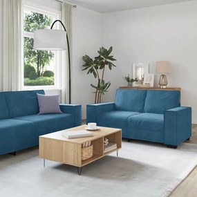 Set Di Divani 2 Pz Con Cuscini Blu İn Velluto /