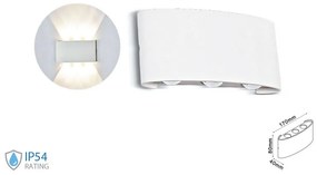 Applique Led Da Parete 6W Caldo 3000K Carcassa Bianca Doppio Illuminazione Up-Down IP54 SKU-218613