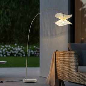 Lindby lampada da terra esterno Valdorin, beige, 199 cm, IP44 Valdorin, Crema / Ambra, Tessuto / Stoffa / Seta, Moderno