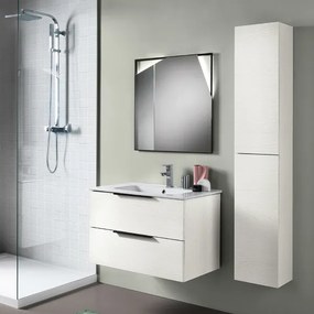 Mobile da bagno sospeso 80 cm con specchio a LED - BALI Olmo Bianco