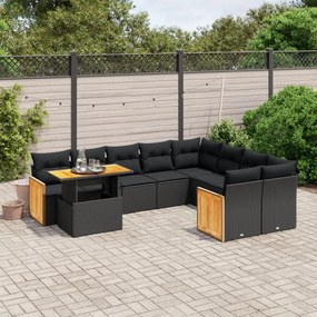 Set Divani da Giardino 10pz con Cuscini in Polyrattan Nero