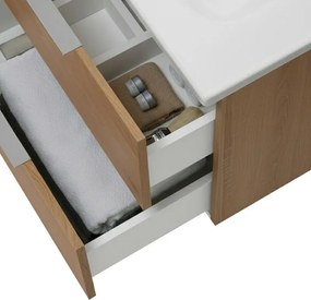Mobile bagno sospeso 80cm rovere con cassetti lavabo e specchio Elva