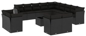 Set divani da giardino 14pz con cuscini in polyrattan nero