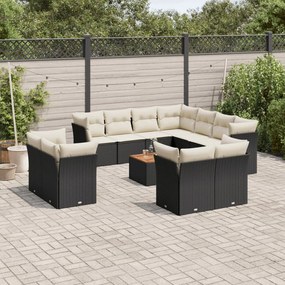 Set divani da giardino 12 pz con cuscini nero in polyrattan