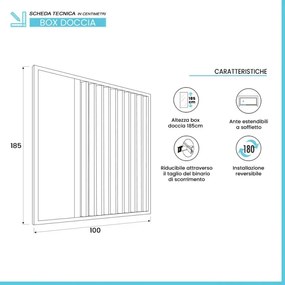 Box doccia nicchia 100cm con anta ad apertura laterale a soffietto in PVC Teti