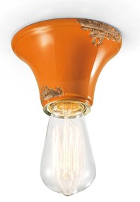 Plafoniera Vintage Tonda Piccola Ceramica Arancio 1 Luce E27
