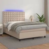 Giroletto Molle Materasso e LED Cappuccino 140x190cm Similpelle 3135944