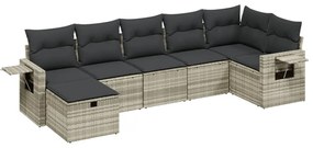 Set divani da giardino 7pz con cuscini grigio chiaro polyrattan