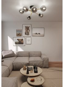 Plafoniera Moderna Magnium 6 Luci In Acciao Oro E Sfere In Vetro Fumè