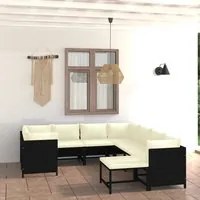 Set Divani da Giardino 9 pz con Cuscini in Polyrattan Nero 3059792