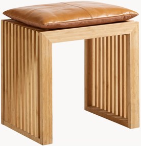Sgabello in legno con cuscino in pelle Rib
