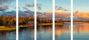 Quadri 5 pezzi – Tramonto sul lago