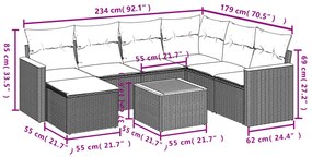 Set Divano da Giardino 8 pz con Cuscini Beige in Polyrattan