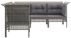 Set divani da giardino 5 pz con cuscini in polyrattan grigio