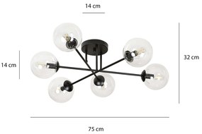 Lampadario da soffitto Brendi 6B Nero con sfere trasparenti E14