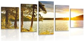 Quadri 5 pezzi – Tramonto sul lago