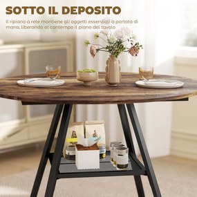 Tavolo da Pranzo 4 Posti Ø100x76 cm Stile Industriale con Ripiano in Metallo Marrone Rustico...