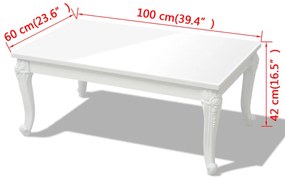 Tavolino da Salotto 100x60x42 cm Bianco Lucido