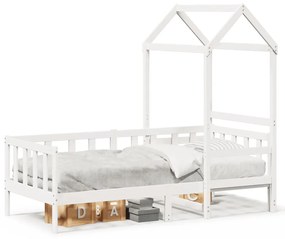 Dormeuse Con Tetto 90x200 Cm Bianco İn Legno Massello Di Pino /