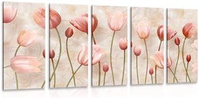 Quadri 5 pezzi – Tulipani rosa antico