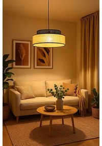 Lampadario a sospensione con filo BOHO 1xE27/60W/230V diametro 40 cm nero/rattan