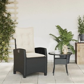 Sedia reclinabile da giardino con cuscini nera in polyrattan