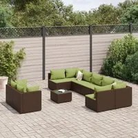 Set Divani da Giardino 10pz con Cuscini in Polyrattan Marrone 3308310