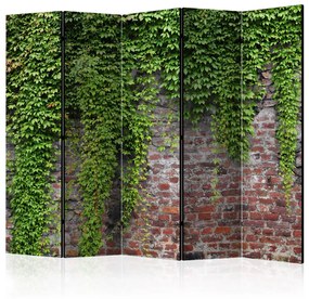Paravento separè Mattoni ed edera II (5 pezzi) - piante verdi che circondano un muro