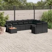 Set Divani da Giardino 10pz con Cuscini in Polyrattan Nero 3224284