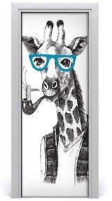 Adesivo per porta interna Giraffe con occhiali 75x205 cm