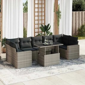 Set divano da giardino 8 pz con cuscini grigio in polyrattan