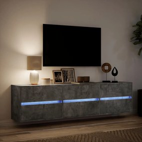 Mobile tv a parete con led grigio cemento 180x31x45 cm