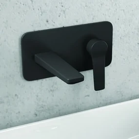 Kamalu - Miscelatore lavabo a muro finitura nera | Nico-260L