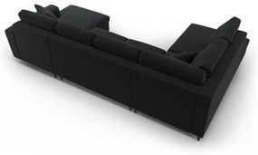 Divano angolare nero allungabile e con contenitore (con penisola a sinistra/a U) con rivestimento in velluto Kyoto – Cosmopolitan Design