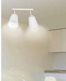 Plafoniera Spot Faretti Orientabili 2 Luci Xiwangmu Acciaio Bianco E Legno Naturale