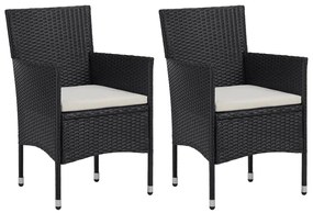 Set pranzo da giardino 3pz in polyrattan e vetro temperato nero