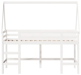 Letto soppalco con scala e tetto bianco 80x200 cm massello pino