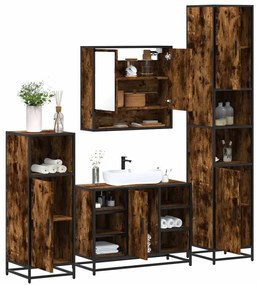 Set Mobili Da Bagno 4 Pz Rovere Fumo İn Legno Multistrato /