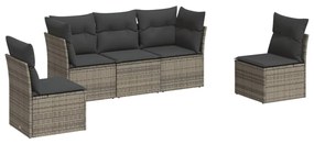 Set Divano da Giardino 5 pz con Cuscini Grigio in Polyrattan