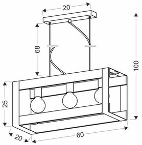 Lampada a sospensione nera 20x60 cm Varna - Candellux Lighting