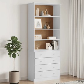 Libreria Con Cassetti Alta Bianca 77x35x186,5 Cm Massello Pino /
