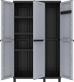 Armadio Portascope Modulare da Esterno 102x39x170 cm 3 Ante 3 Ripiani in Polipropilene Twist Grigio e Nero...