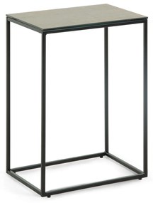 Kave Home - Tavolino Rewena con piano porcellanato marrone, gambe in acciaio finitura nera 45 x 30 cm